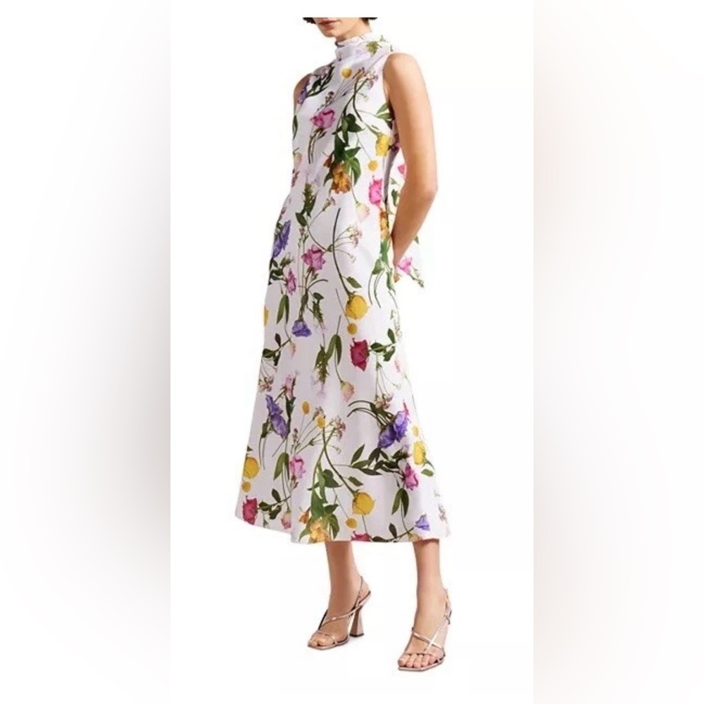 Ted Baker Addilin White Floral High-Neck Sleeveless Midi Dress